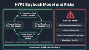 Hyperliquid beginner guide showing five steps to start trading and risks like leverage liquidation and bridge bugs