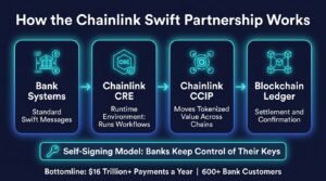 Chainlink Swift partnership workflow showing bank systems connected through CRE and