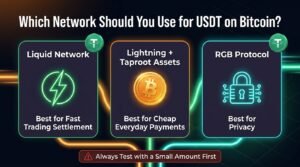 Tether USDT on Bitcoin network comparison of Liquid, Lightning with Taproot Assets and RGB for trading, payments and privacy
