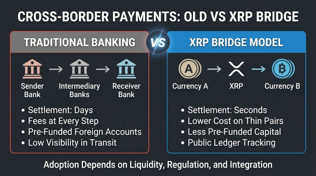 Comparison of traditional cross-border payments and the XRP bridge model in the XRP future scope